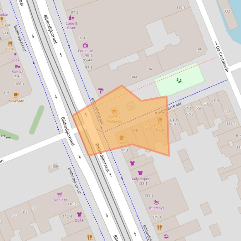 Kaart van postcodegebied 1053XV.