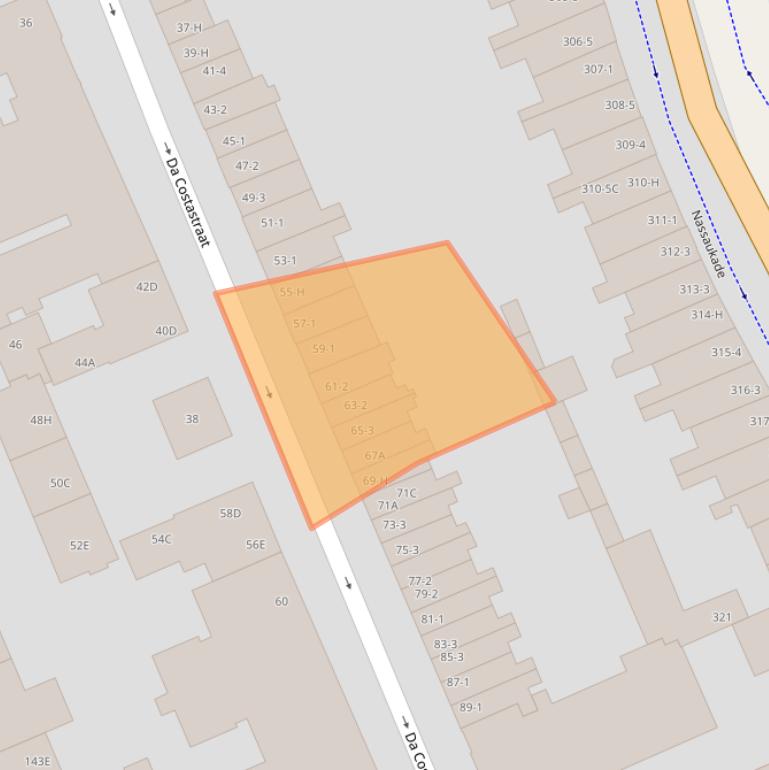 Kaart van postcodegebied 1053ZE.