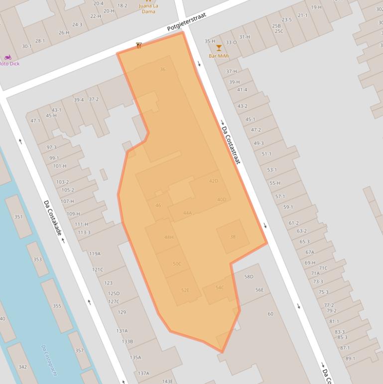 Kaart van postcodegebied 1053ZN.