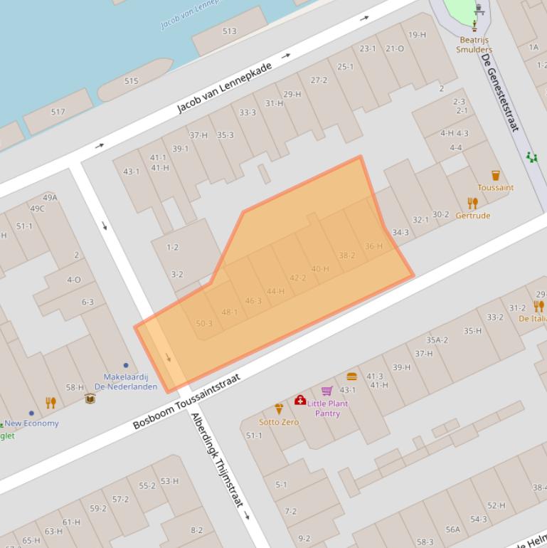 Kaart van postcodegebied 1054AT.