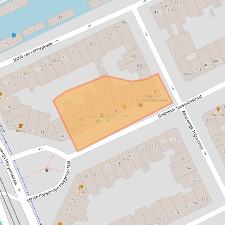 Kaart van postcodegebied 1054AV.