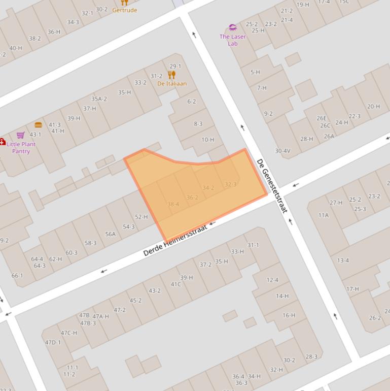 Kaart van postcodegebied 1054BJ.