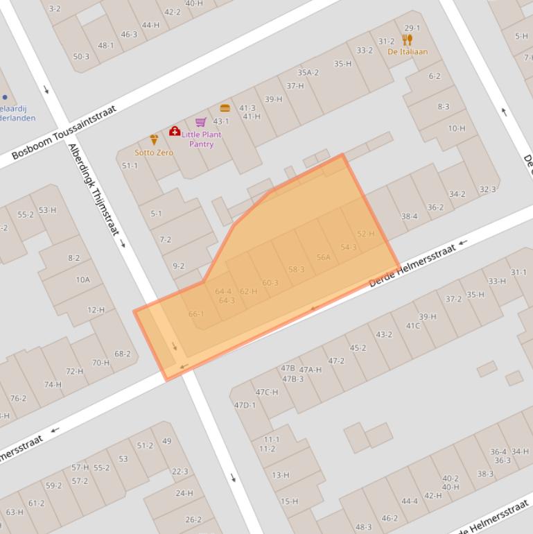 Kaart van postcodegebied 1054BK.