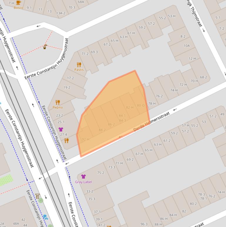 Kaart van postcodegebied 1054BM.