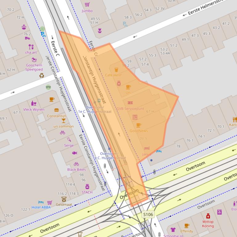 Kaart van postcodegebied 1054BT.