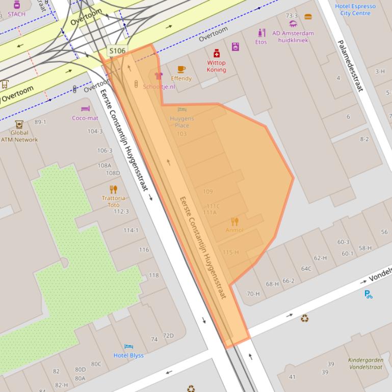 Kaart van postcodegebied 1054BV.