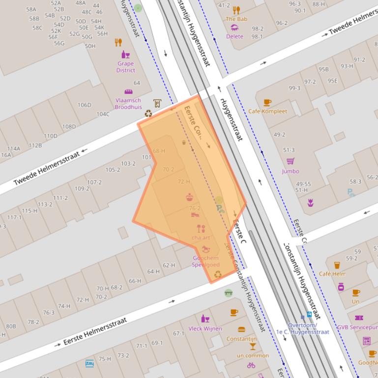 Kaart van postcodegebied 1054BW.