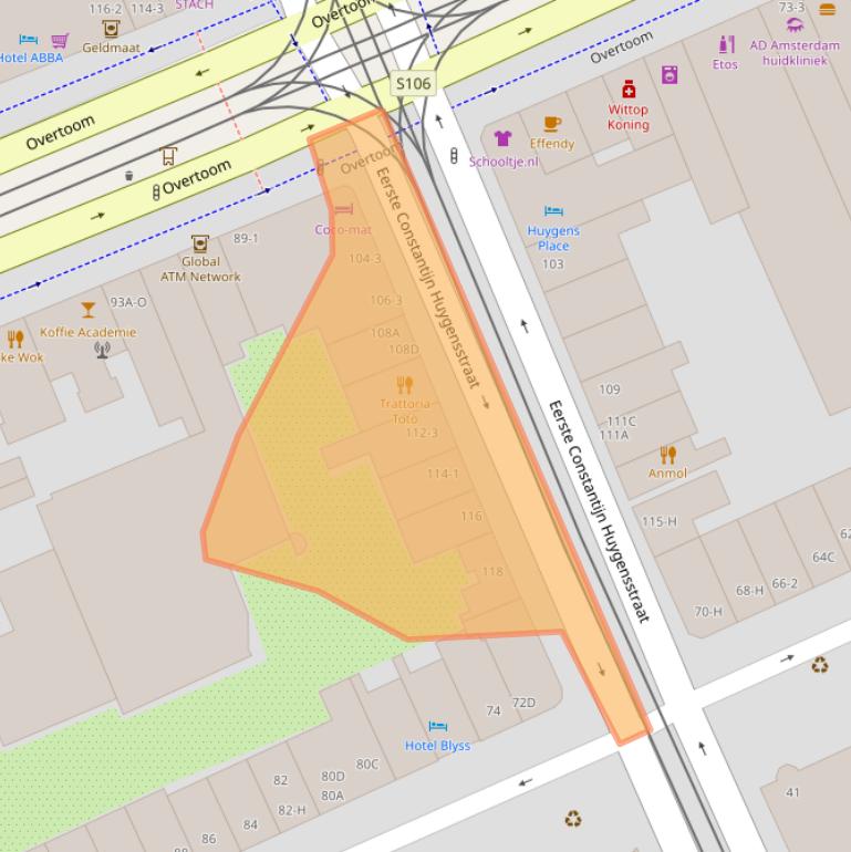 Kaart van postcodegebied 1054BZ.