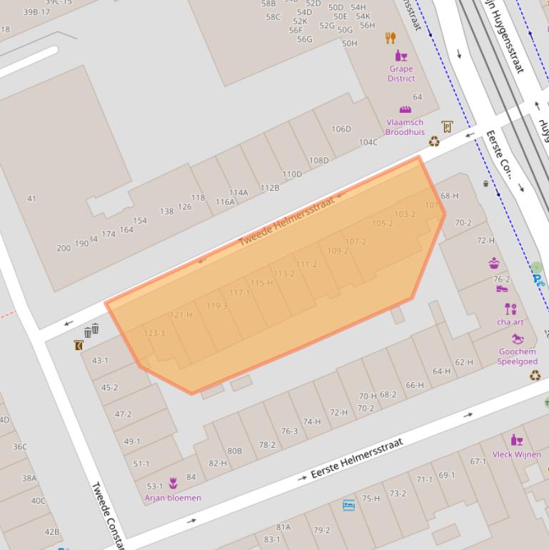 Kaart van postcodegebied 1054CG.