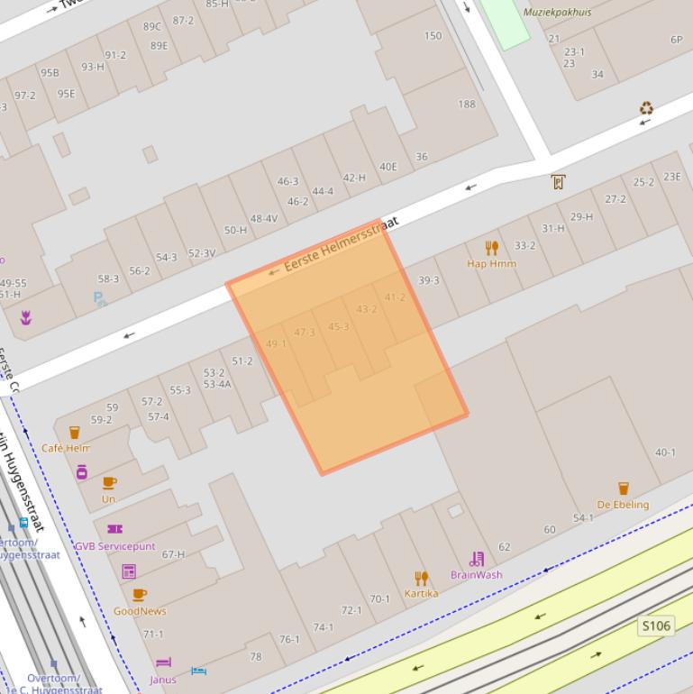 Kaart van postcodegebied 1054DA.