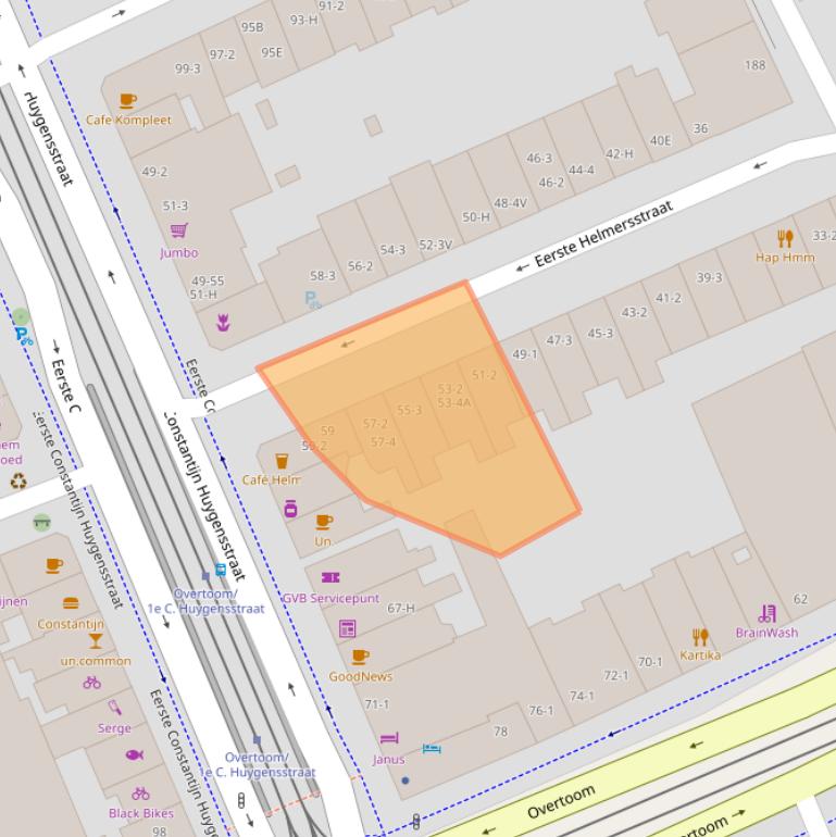 Kaart van postcodegebied 1054DB.