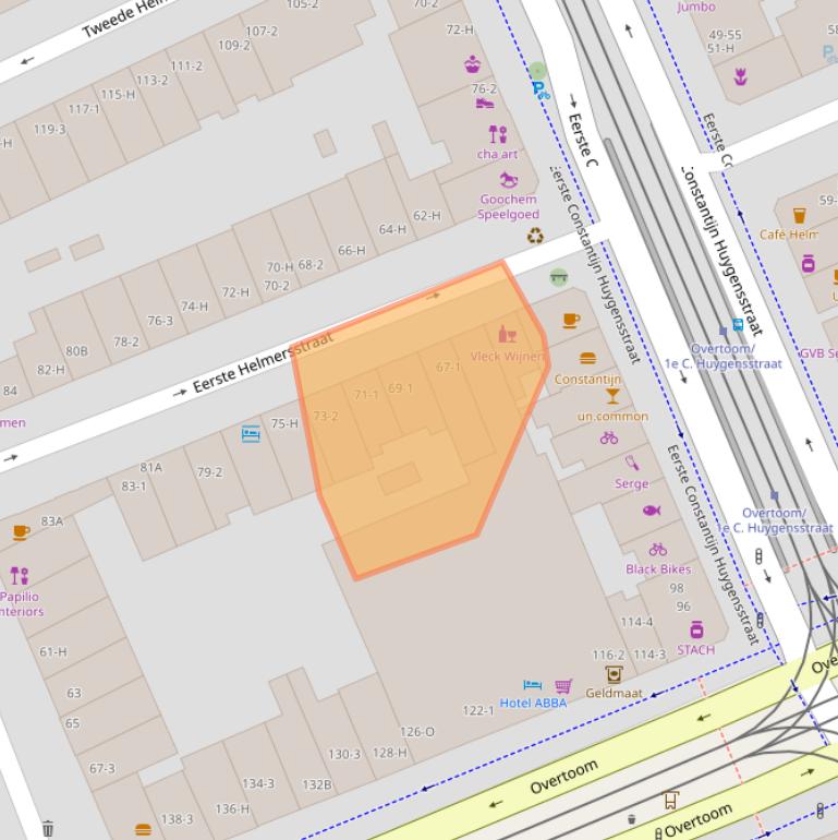 Kaart van postcodegebied 1054DC.