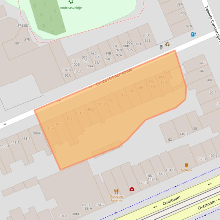 Kaart van postcodegebied 1054DM.