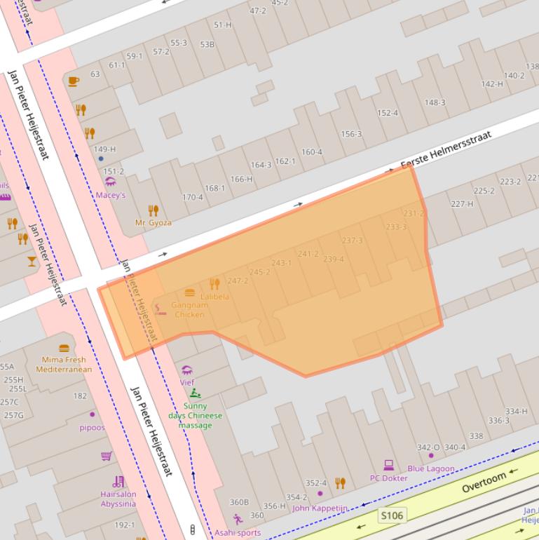 Kaart van postcodegebied 1054DX.