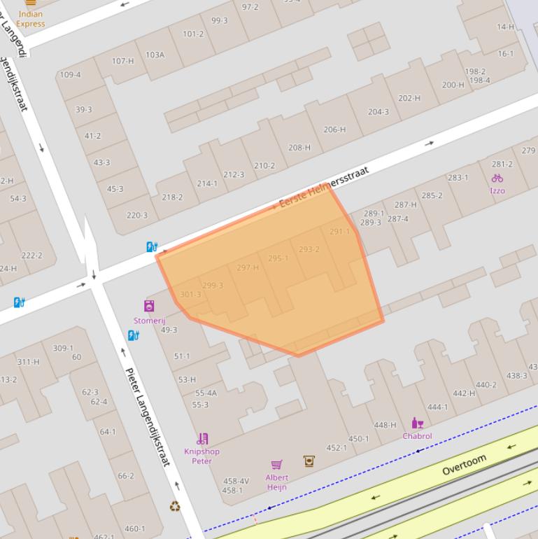 Kaart van postcodegebied 1054EB.