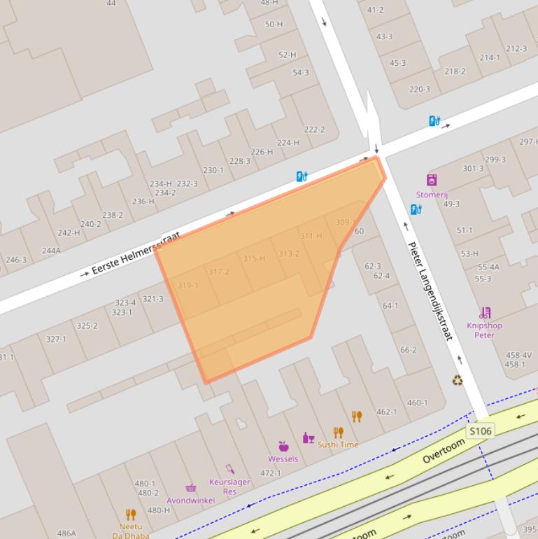 Kaart van postcodegebied 1054EC.