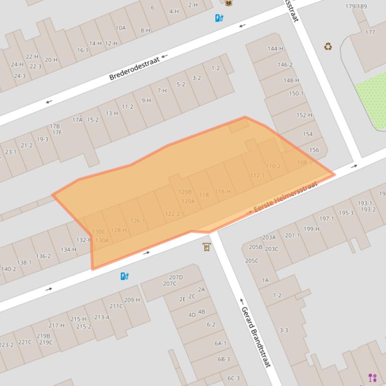 Kaart van postcodegebied 1054EH.