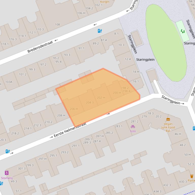 Kaart van postcodegebied 1054EM.