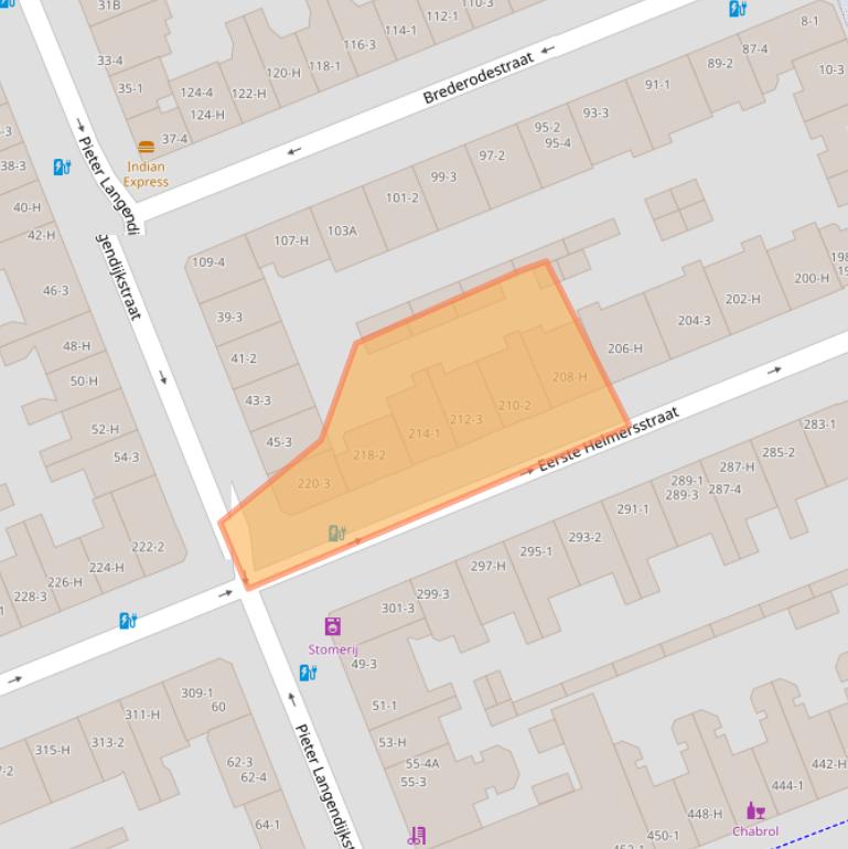Kaart van postcodegebied 1054EN.