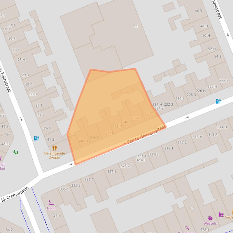 Kaart van postcodegebied 1054ER.