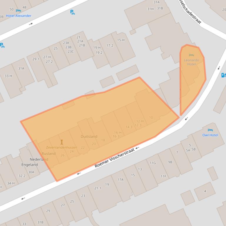 Kaart van postcodegebied 1054EX.