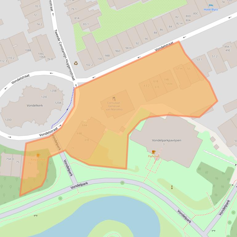 Kaart van postcodegebied 1054GK.