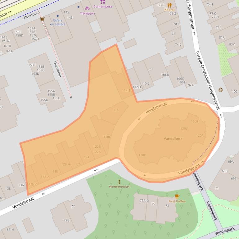 Kaart van postcodegebied 1054GS.