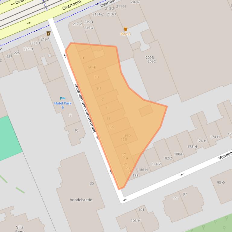 Kaart van postcodegebied 1054GX.