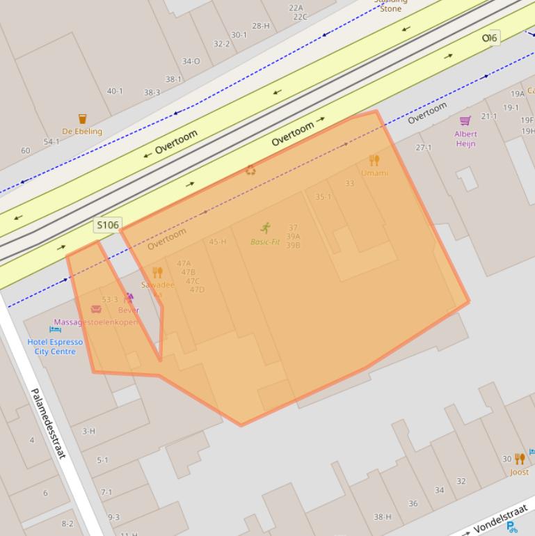 Kaart van postcodegebied 1054HB.