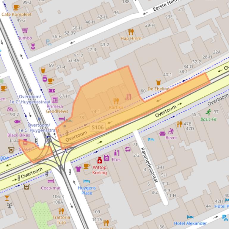 Kaart van postcodegebied 1054HL.