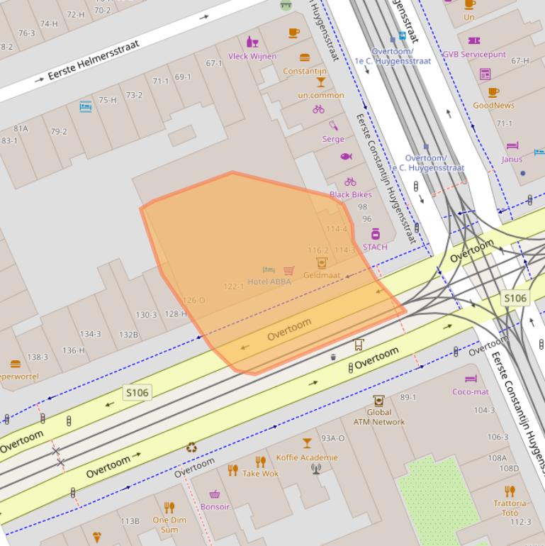 Kaart van postcodegebied 1054HM.