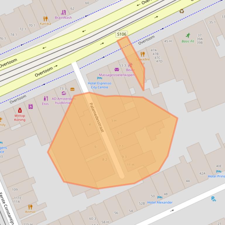 Kaart van postcodegebied 1054HS.