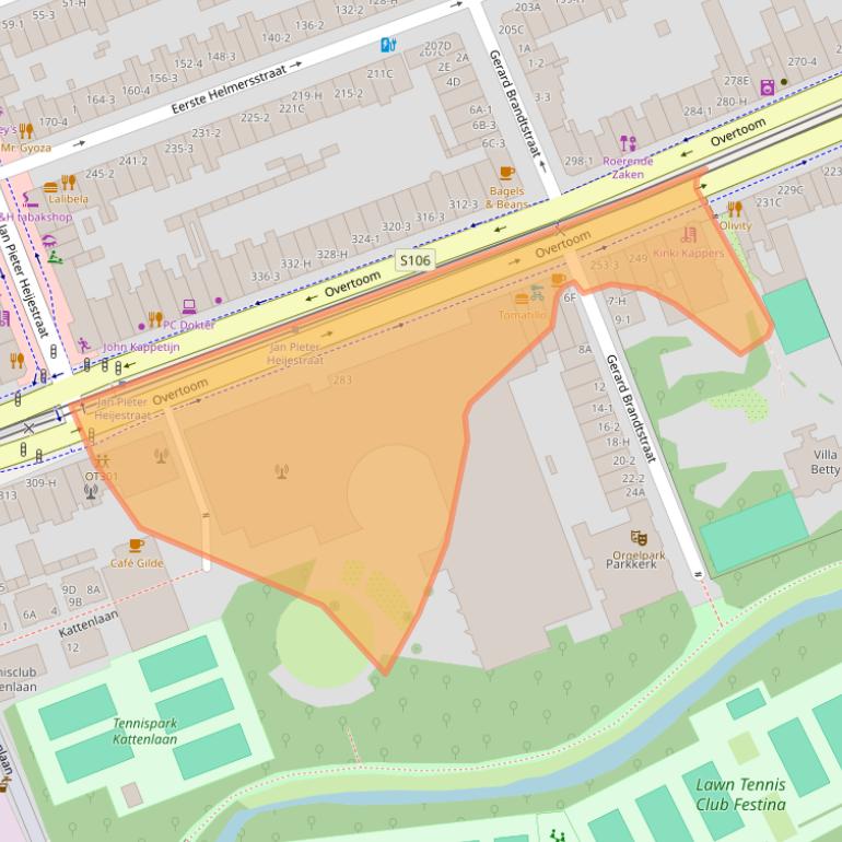 Kaart van postcodegebied 1054HW.