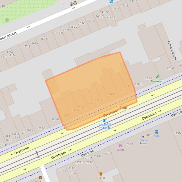 Kaart van postcodegebied 1054JA.