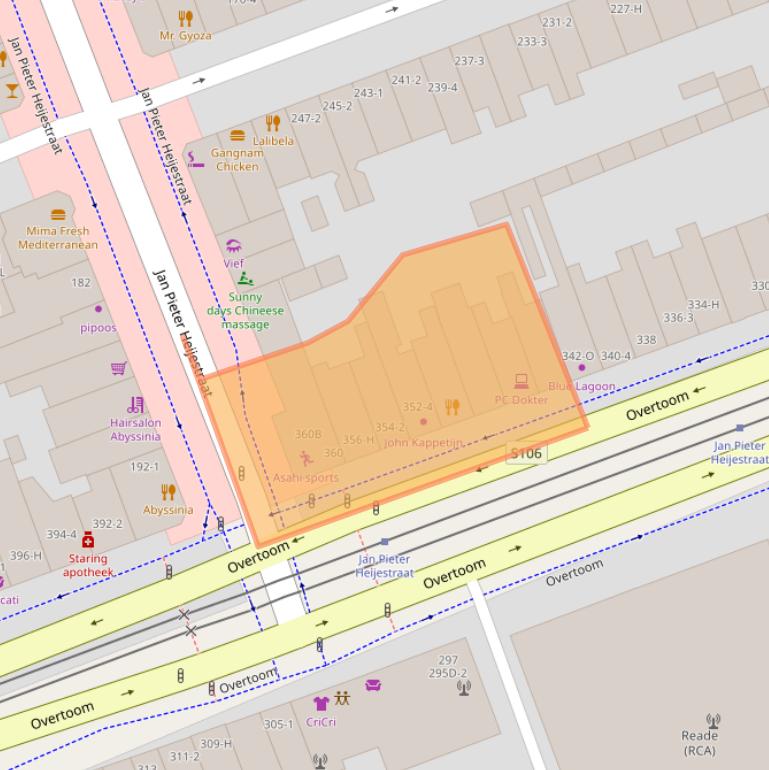 Kaart van postcodegebied 1054JG.