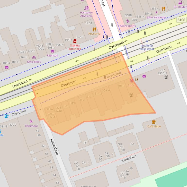 Kaart van postcodegebied 1054JL.