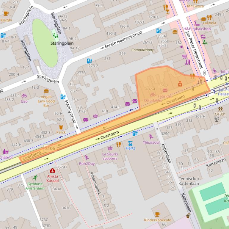 Kaart van postcodegebied 1054JS.