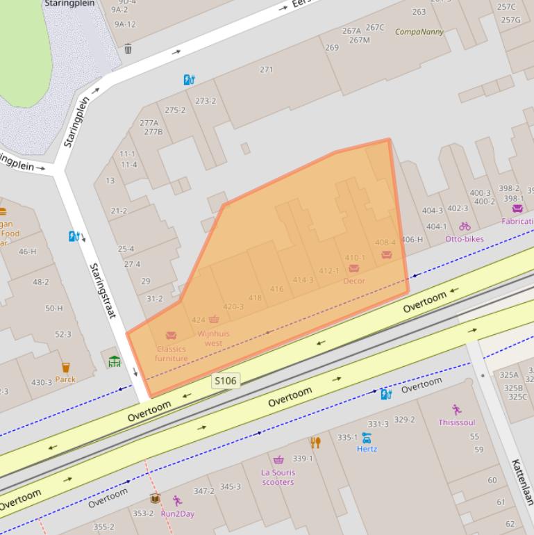 Kaart van postcodegebied 1054JT.