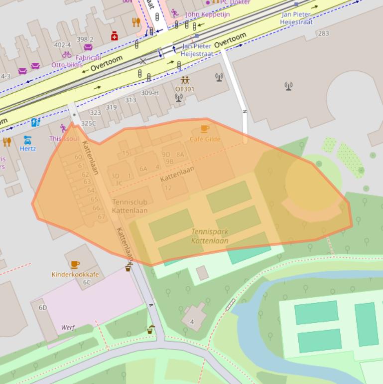 Kaart van postcodegebied 1054KA.