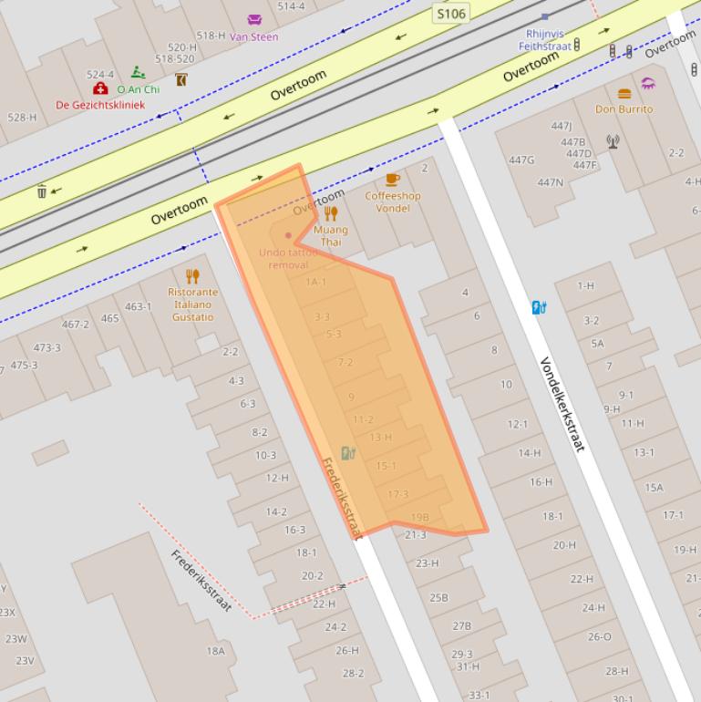 Kaart van postcodegebied 1054LA.