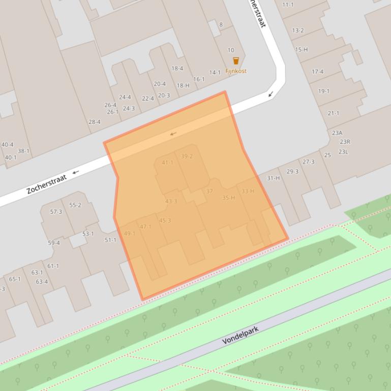 Kaart van postcodegebied 1054LS.