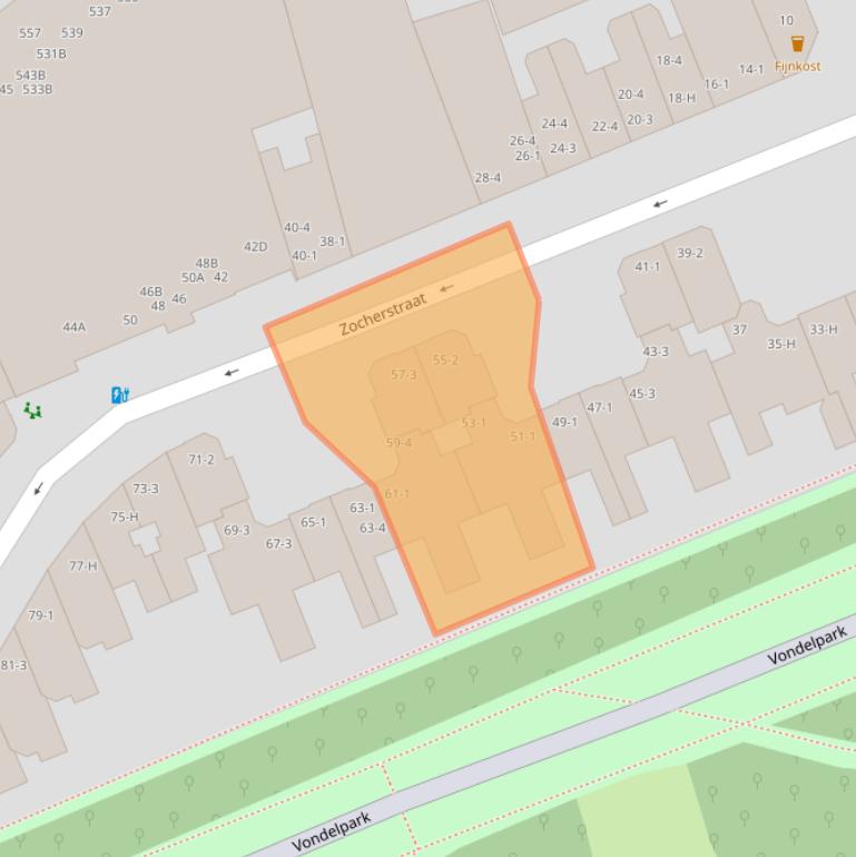 Kaart van postcodegebied 1054LT.