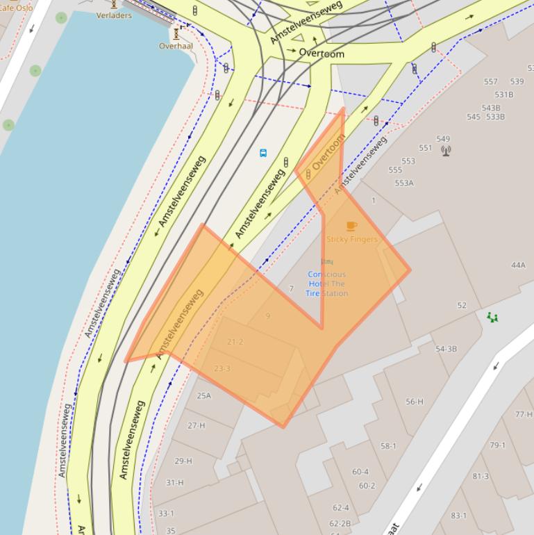 Kaart van postcodegebied 1054MB.