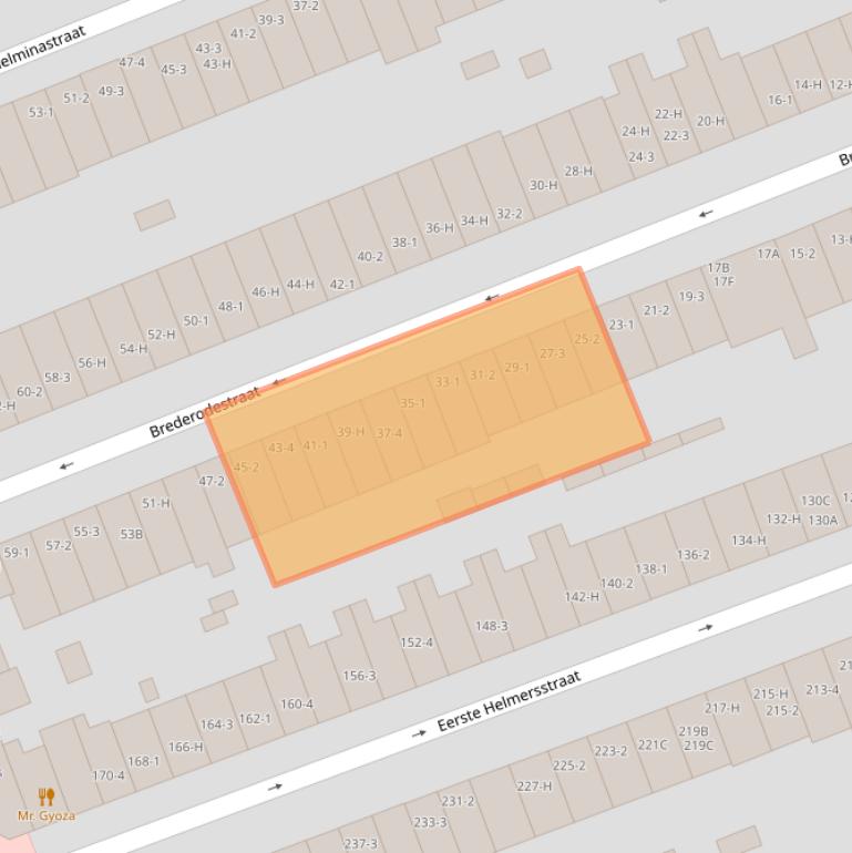 Kaart van postcodegebied 1054MR.