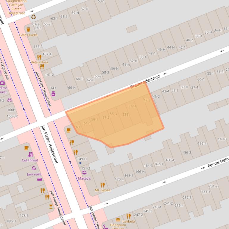 Kaart van postcodegebied 1054MS.