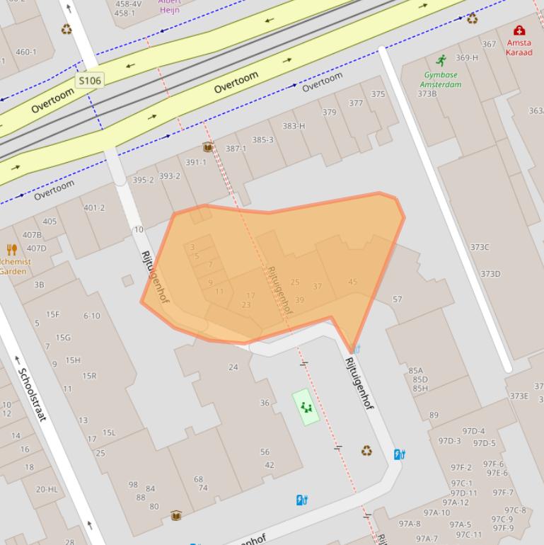 Kaart van postcodegebied 1054NA.