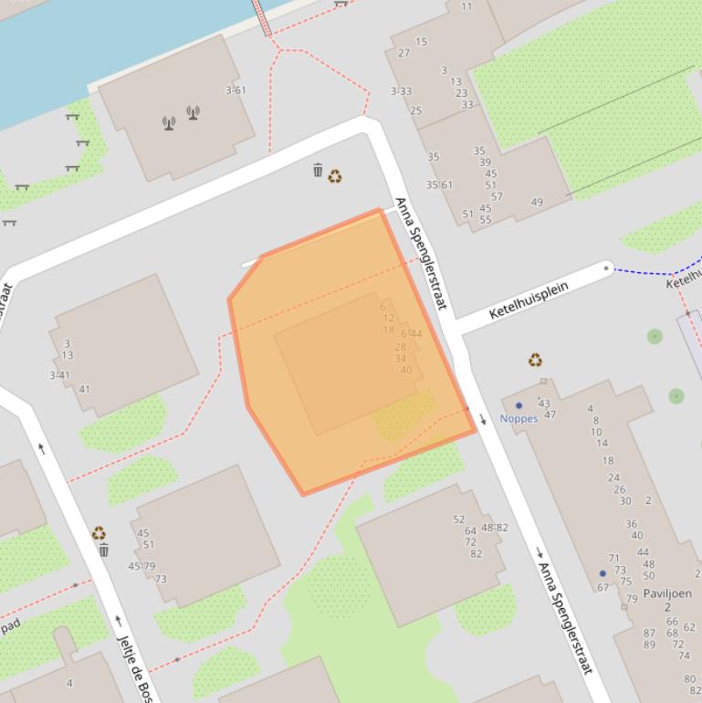 Kaart van postcodegebied 1054NK.