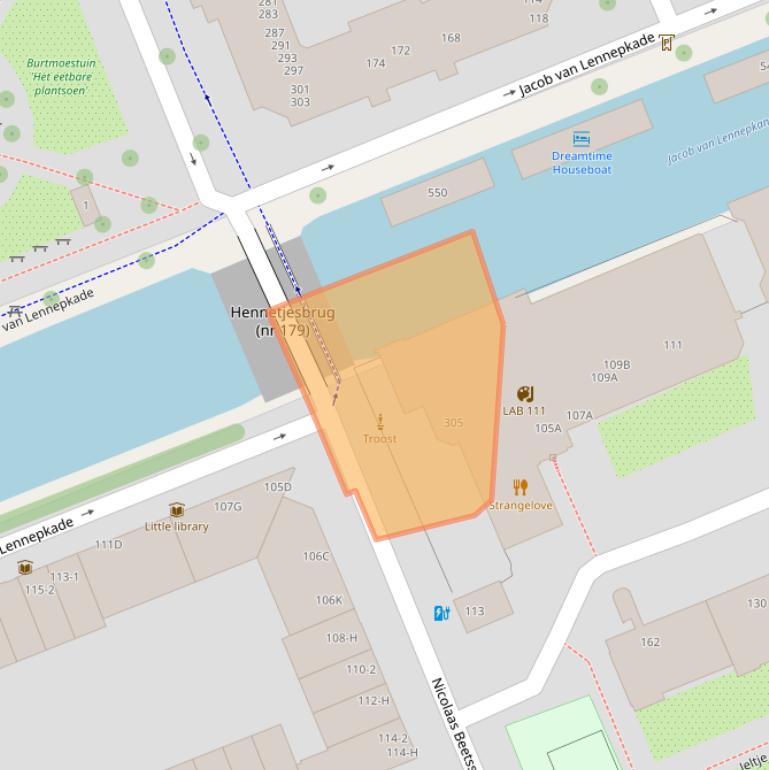 Kaart van postcodegebied 1054NZ.