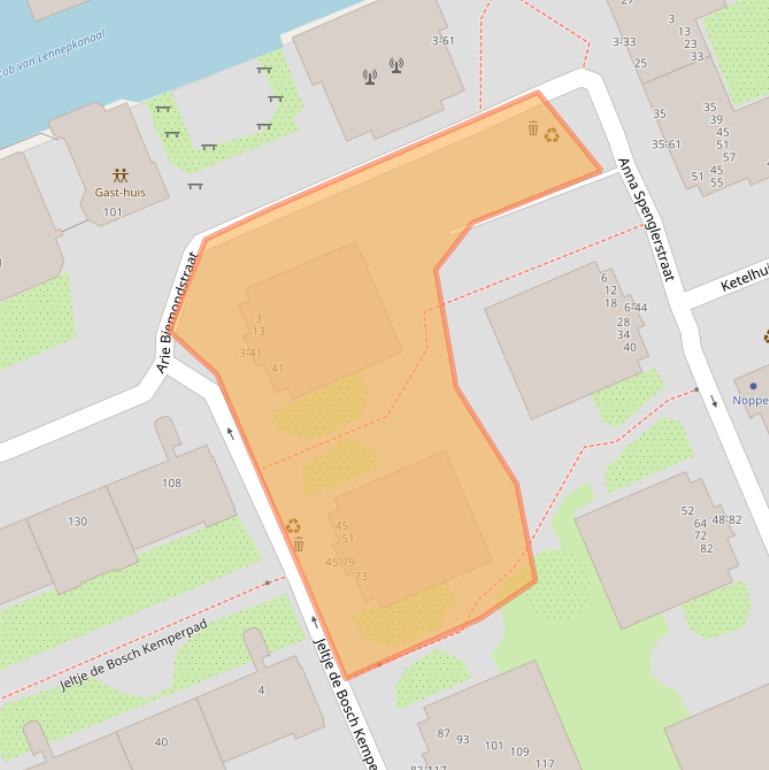 Kaart van postcodegebied 1054PH.