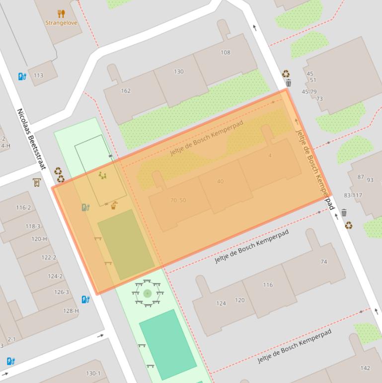 Kaart van postcodegebied 1054PL.